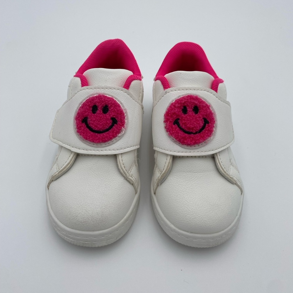 Toddler White and Pink Smiley Sneakers